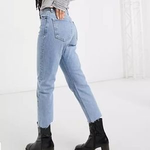Topshop Light Wash High Rise Straight Fray Hem Jean Size 30 Jeans